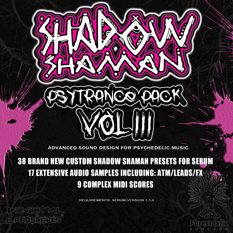 Shadow Shaman's Psytrance Production Pack Vol 3THIS IS NOT YOUR AVERAGE PRODUCTION PACK ;) Trust me! SERUM PRESETS & MIDI files will download as "bonus" content once the pack has been purchasedBandcamp: https://digitallandscapesrec.bandcamp.com/album/shadow-shaman-production-pack-vol-3